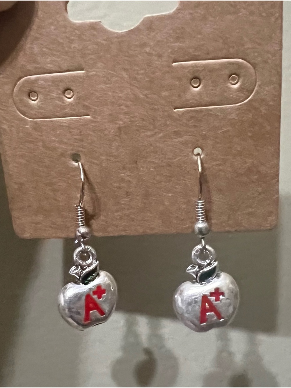 Handmade Apple “A+”Charm Drop Earrings